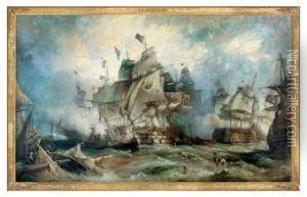 Trafalgar: The Heat Of The Action Oil Painting - William E.D. Stuart