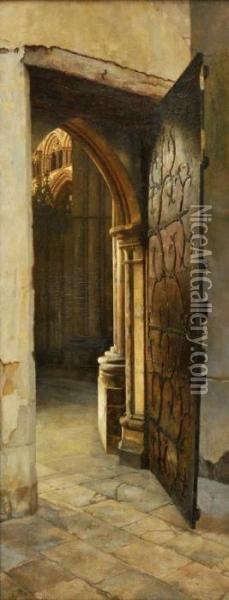 An Ancient Door, 
Lincoln Cathedral Oil Painting - William Logsdail
