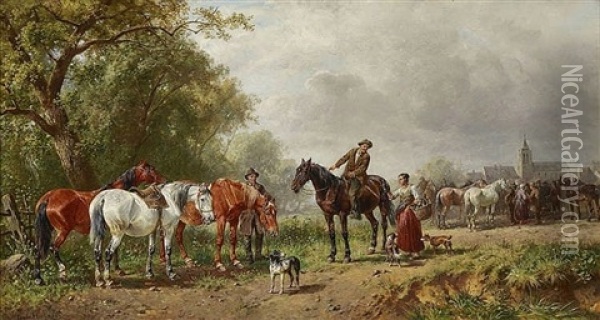 Pferdemarkt Vor Der Stadt Oil Painting - Ludwig Hartmann