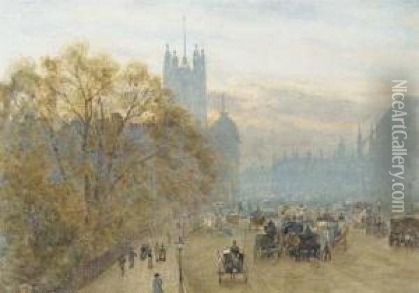 Approach To Westminster Oil Painting - Herbert Menzies Marshall