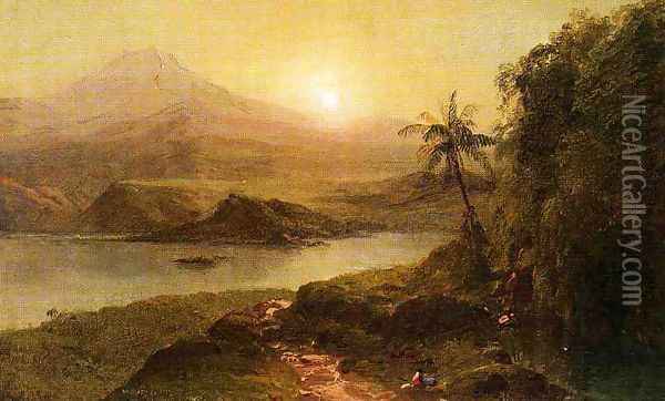 Mountain Landscape with River, Near Philadelphia Oil Painting - Frederic Edwin Church
