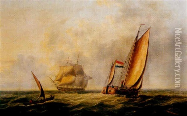 Shipping Off In Breezy Seas Oil Painting - Thomas Lyde Hornbrook