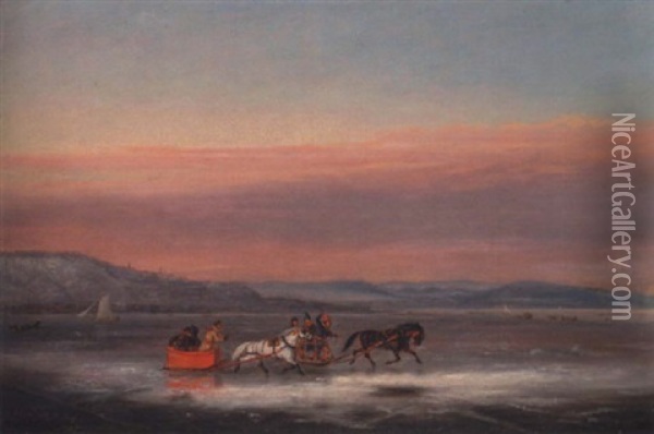 Sleighs Racing In Front Of The Citadel, Quebec Oil Painting - Cornelius David Krieghoff