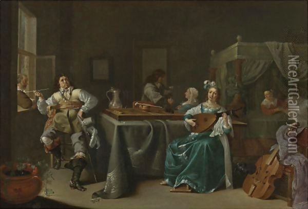 A Merry Company In An Interior Oil Painting - Jacob Duck
