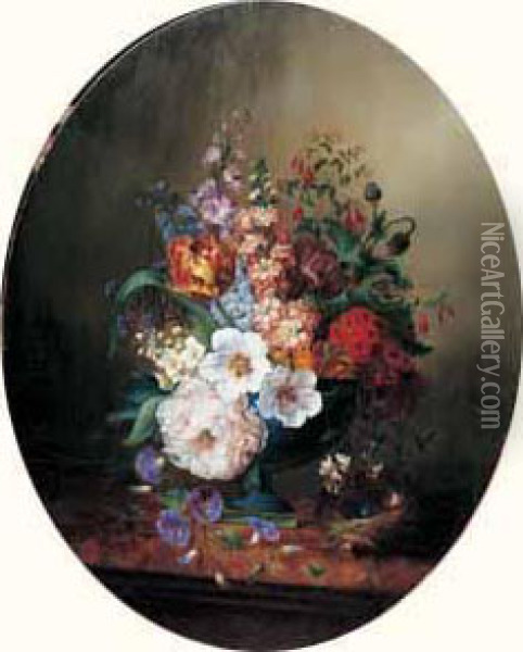 Nid Et Fleurs Sur Un Entablement Oil Painting - Ange Louis Guillaume Lesourd De Beauregard