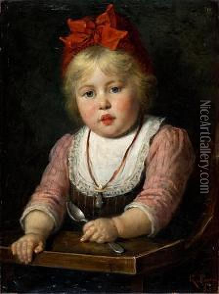 Dreijahriges, Blondes Madchen In Roter Haube Oil Painting - Rudolf Epp