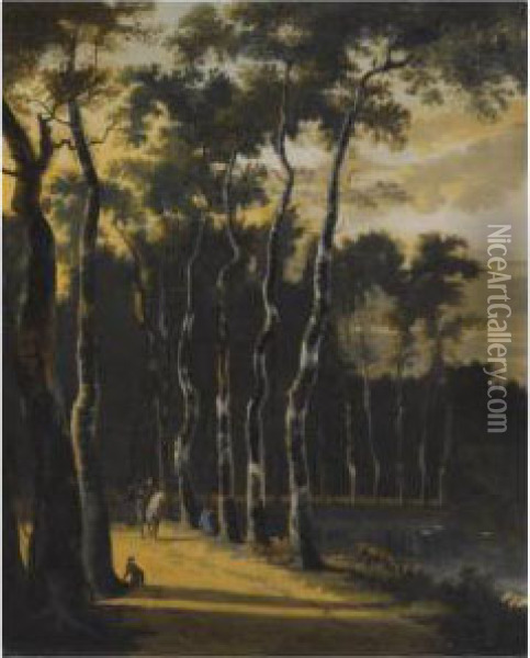 A Wooded Landscape With A Horseman On A Path In The Foreground Oil Painting - Jan Hackaert