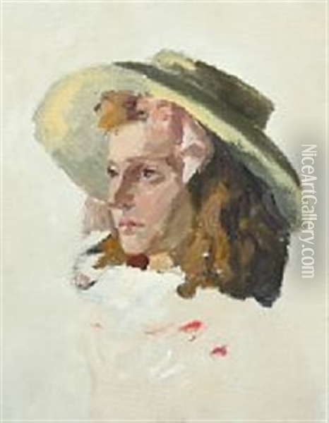 Study Of Young Woman With Hat Oil Painting - Lothar von Seebach