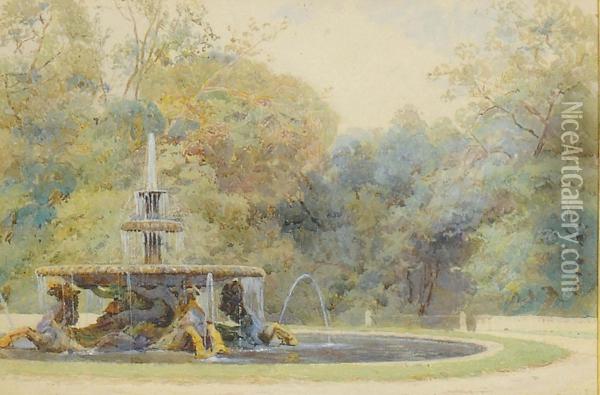 The Seahorse Fountain, Villa Borghese, Rome Oil Painting - George Samuel Elgood