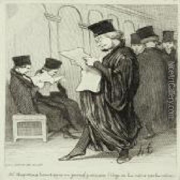 Maitre Chapotard Lisant Dans Un Journal Judiciaire L'eloge De Lui-meme Par Lui-meme Oil Painting - Honore Daumier