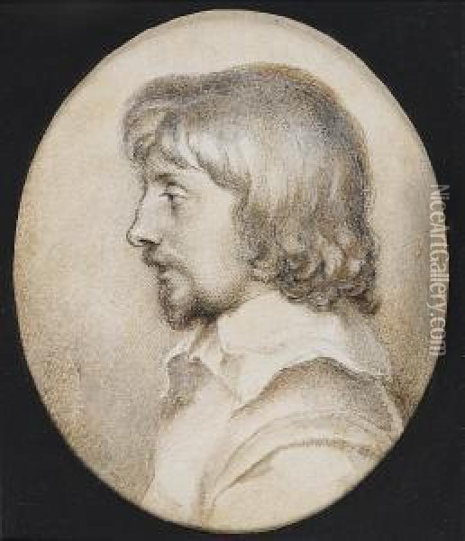 Self-portrait In Profile To The Left, Wearing Doublet And White Lawn Collar, With Moustache And Beard. Oil Painting - Peter Oliver