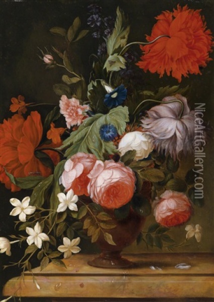 Ein Paar Stillleben, 1. Blumen In Einer Vase, 2. Fruchtestillleben (pair) Oil Painting - Jakob Bogdani