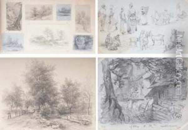 Un Album D'environ 420 Dessins 
Representant Des Paysages, Des Personnages, Des Etudes D'arbres Oil Painting - Andre Giroux