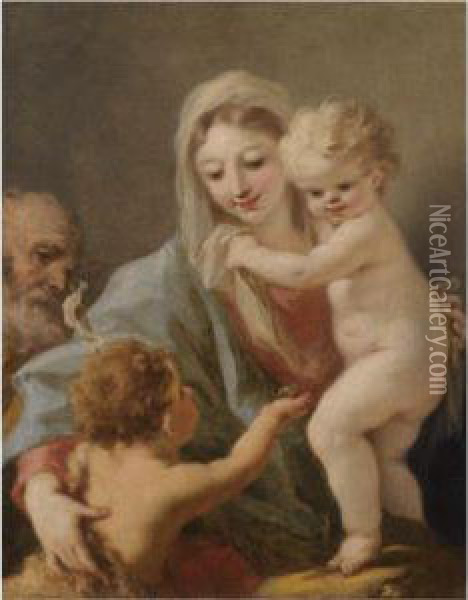 The Holy Family With The Infant St. John The Baptist Oil Painting - Giovanni Antonio Pellegrini