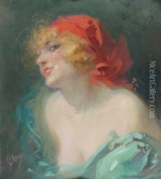 Portrait De Femme Au Fichu Rouge, L'alsacienne Oil Painting - Jules Cheret