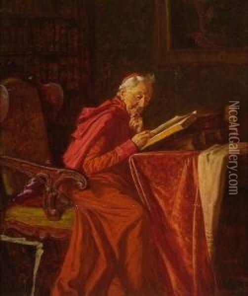 Lesender Kardinal. Oil Painting - Wilhelm Lowith
