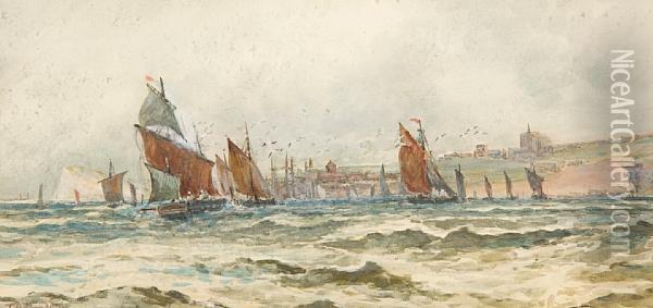 Shipping Off The Coast Oil Painting - Thomas Bush Hardy