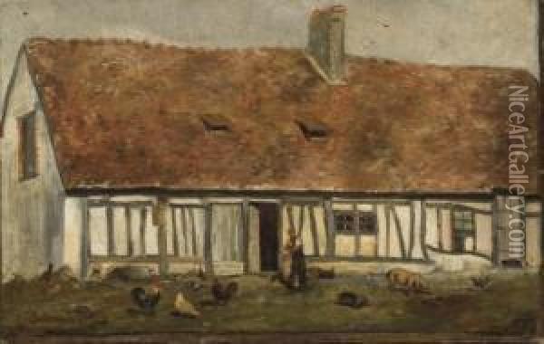 La Basse-cour Oil Painting - Louis Adolphe Hervier