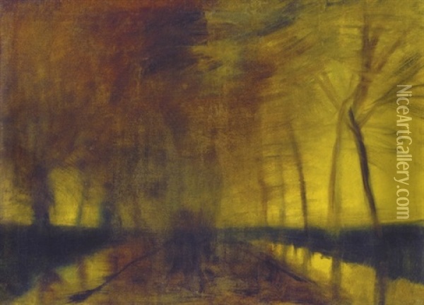 Forest In Twilight Oil Painting - Laszlo Mednyanszky