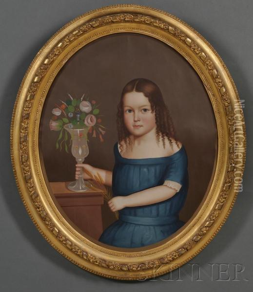 Portrait Of Young Ellen Fairbank Of Winchendon, 
Massachusetts. Oil Painting - Horace Bundy