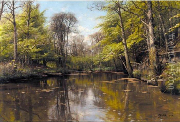 Forar Ved Soen (a Lake In Early Spring) Oil Painting - Peder Mork Monsted