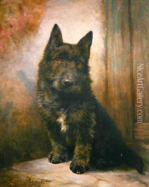 Scottie Puppy Oil Painting - Lilian Cheviot