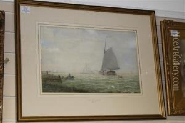 Sail Barges Off The Coast Oil Painting - George Stanfield Walters