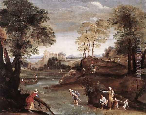 Landscape with Ford c. 1603 Oil Painting - Domenico Zampieri (Domenichino)