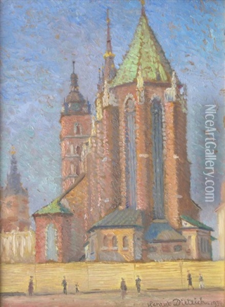 Kosciol Mariacki W Krakowie Oil Painting - Henryk Dietrich