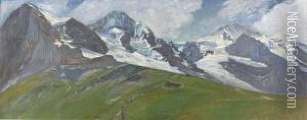 Eiger, Monch Und Jungfrau Von Der Kleinen Scheidegg Aus. Oil Painting - Gustave Jeanneret