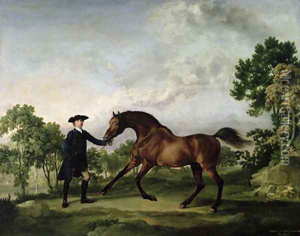 The Duke of Ancasters bay stallion Blank, held by a groom, c.1762-5 Oil Painting - George Stubbs