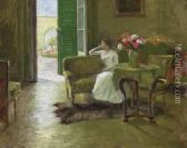 A Memory: In The Italian Villa Oil Painting - William Merritt Chase