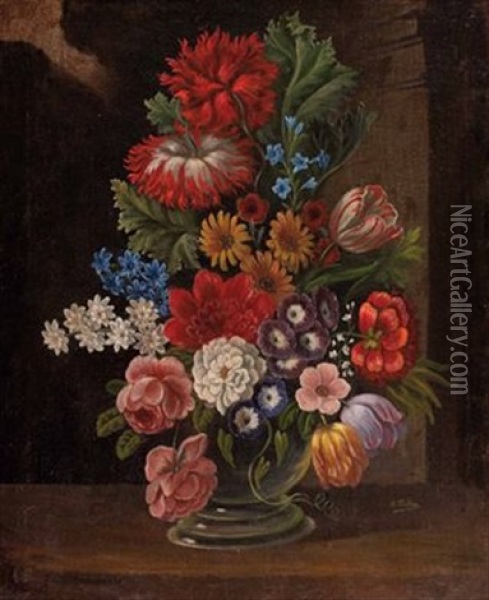 Blumenstraus Mit Tulpen, Rosen Und Anderen Gartenblumen Oil Painting - Anton Fidler