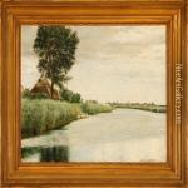 From Odense Stream In Denmark Oil Painting - Cilius Andersen