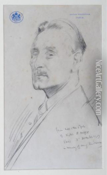 A Head And Shoulder Portrait Study Of Victor Auger Oil Painting - Sir William Newenham Montague Orpen