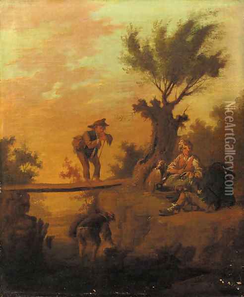 Shepherds resting in a landscape Oil Painting - Johann Conrad Seekatz