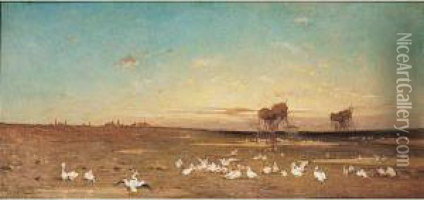 Les Pelicans, Circa 1860 Oil Painting - Charles Emile Vacher De Tournemine