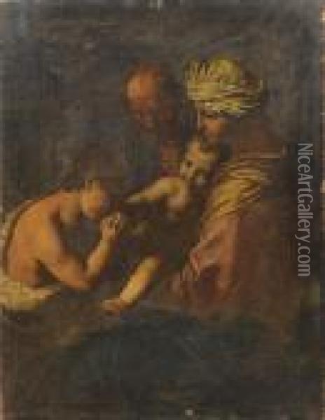 The Holy Family With The Infant Saint John The Baptist Oil Painting - Simone Cantarini Il Pesarese