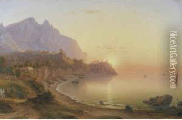 View Along The Southern Italian Coast Oil Painting - Rudolf Johan Buhlmann