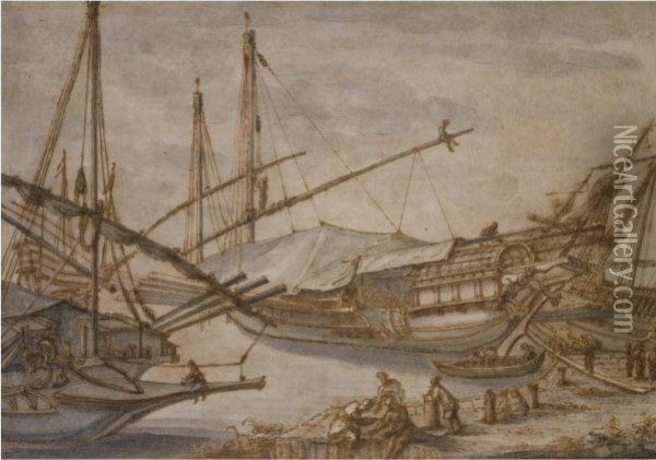 Harbor Scene Oil Painting - Abraham Casembroot