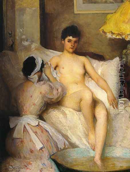 The Bath Oil Painting - Edmund Charles Tarbell