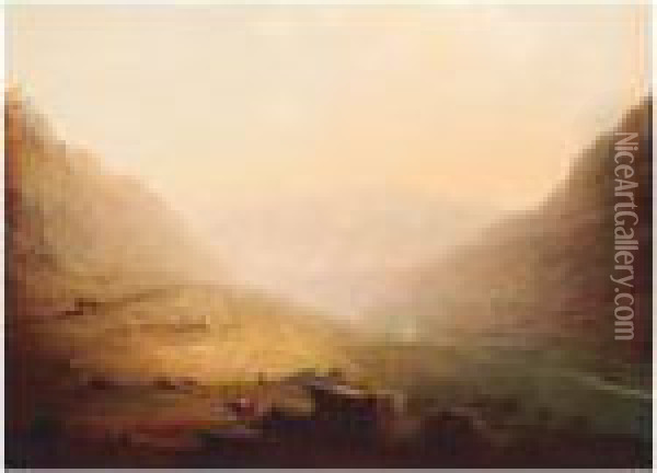 Looking South-east Through The Nant Francon Valley, Caernarvonshire Oil Painting - John Knox