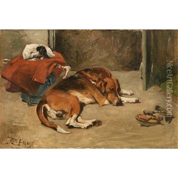 Sleeping Dogs Oil Painting - John Emms