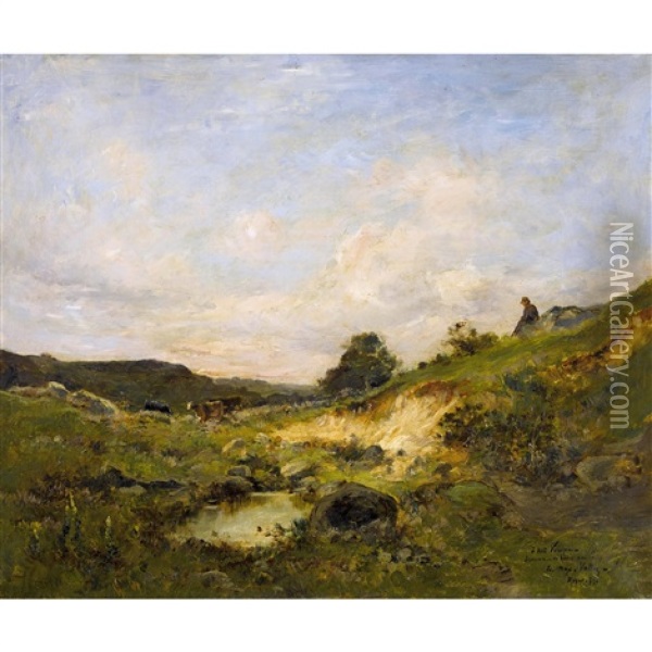Landschaft Mit Einem Hirten In Der Auvergne Bei Royat Oil Painting - Etienne Maxime Vallee