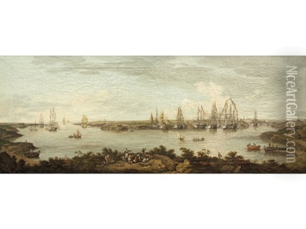A Panoramic View Of Port Mahon, Minorca Oil Painting - Anton Schranz