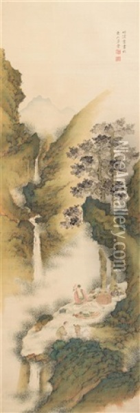 Scholar In Mountainous Landscape Oil Painting - Chikukei Nakabayashi