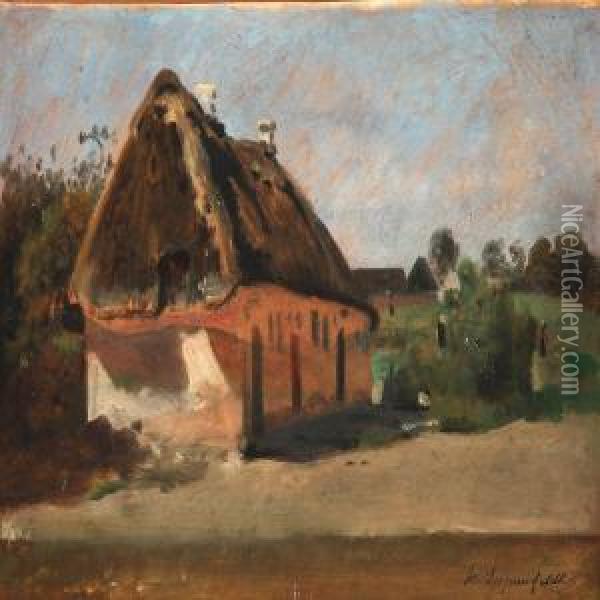 Two Landscapes With Farms Oil Painting - Hermann Carl Siegumfeldt