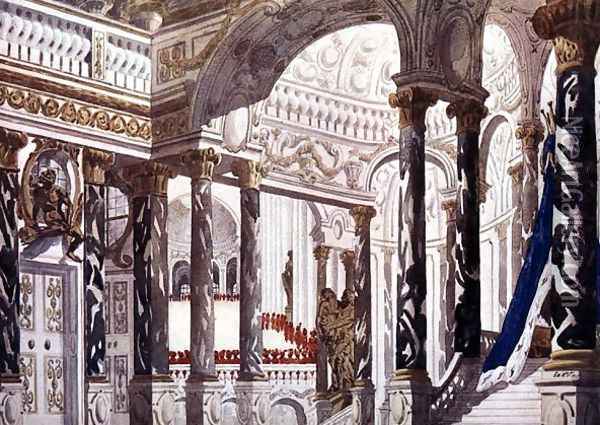 Scenery design for The Baptism, from Sleeping Beauty, 1921 (1) Oil Painting - Leon Samoilovitch Bakst