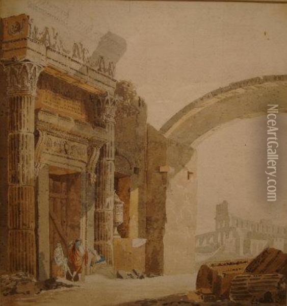 Italian Ruins With Figures Oil Painting - Victor-Jean Nicolle