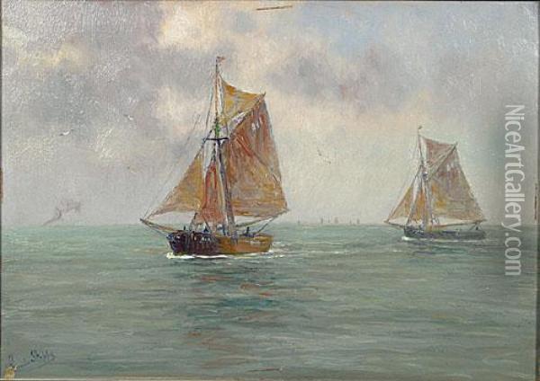 Zeilboten Op Zee. Oil Painting - Romain Steppe